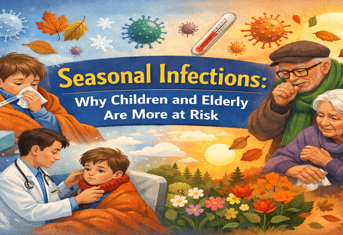 Seasonal Infections in children and elderly causing cold, cough, fever, throat infections, stomach upsets, and viral fevers