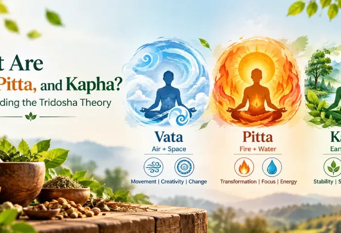 Vata Pitta and Kapha elements chart showing air fire water body types at Kalpataru Ayurvediya Chikitsalaya Pune